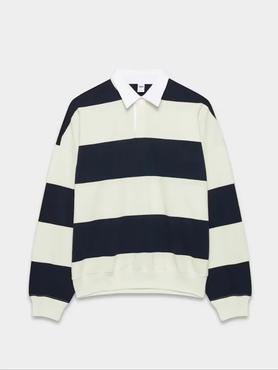Aritzia TNA Striped Rugby Sweater in Navy and Cream - Women - Picture 3 of 5